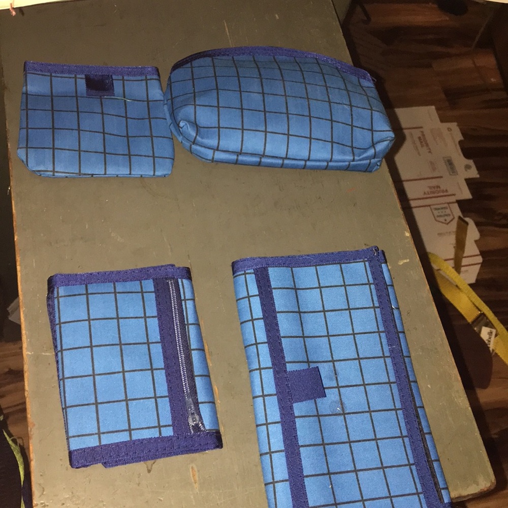 Blue Checkered Wallet Set W/ Matching Bags